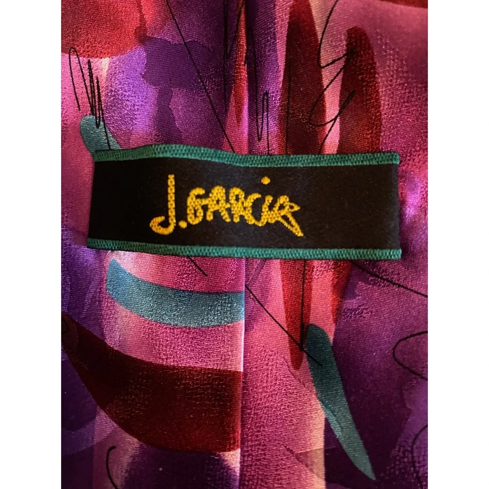 J Garcia Silk Tie Courtyard Performance Collection 38‎ Abstract Purple Teal 2004